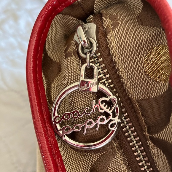 COACH Beige/Red/Gold Signature Canvas POPPY Laura Secret Admirer Tote Bag Purse - Picture 4 of 10